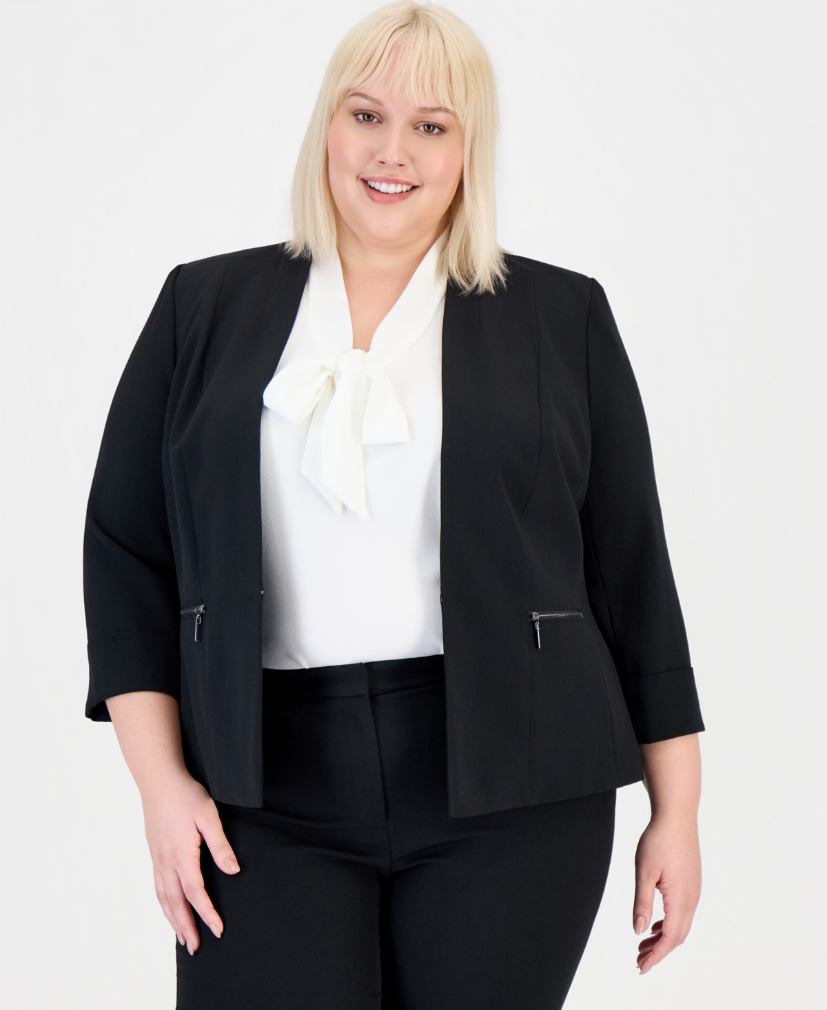 Женские Kasper Plus Size 3/4-Sleeve Collarless Blazer — фото 1