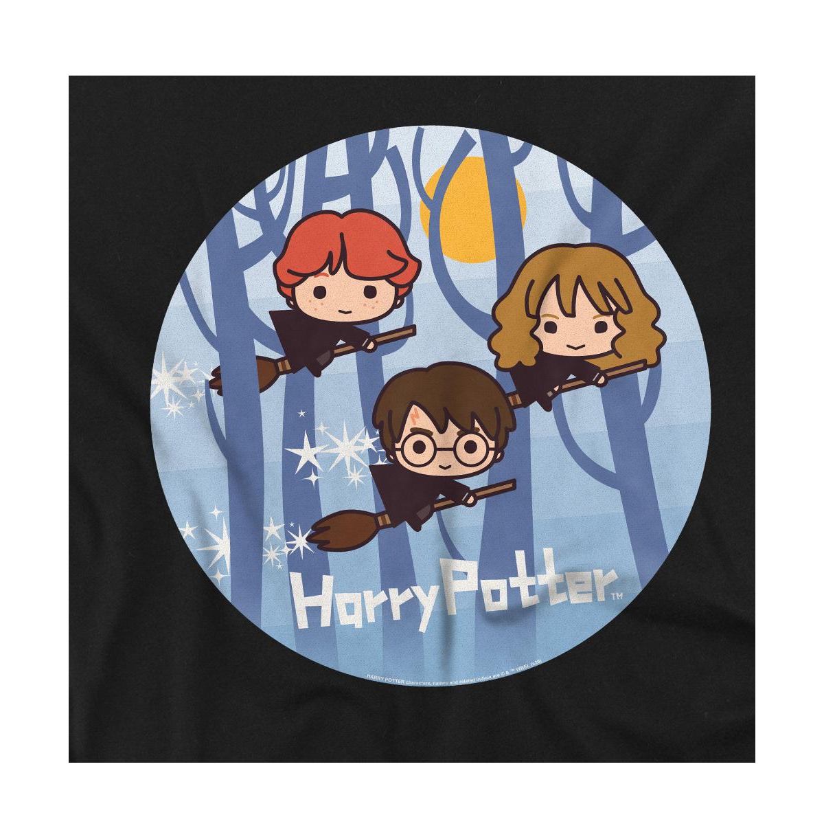 Harry Potter Men's Chibi Trio Flying On Broomsticks T Shirt