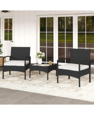 Outdoor 3-Piece Rattan Bistro Furniture Set with Table