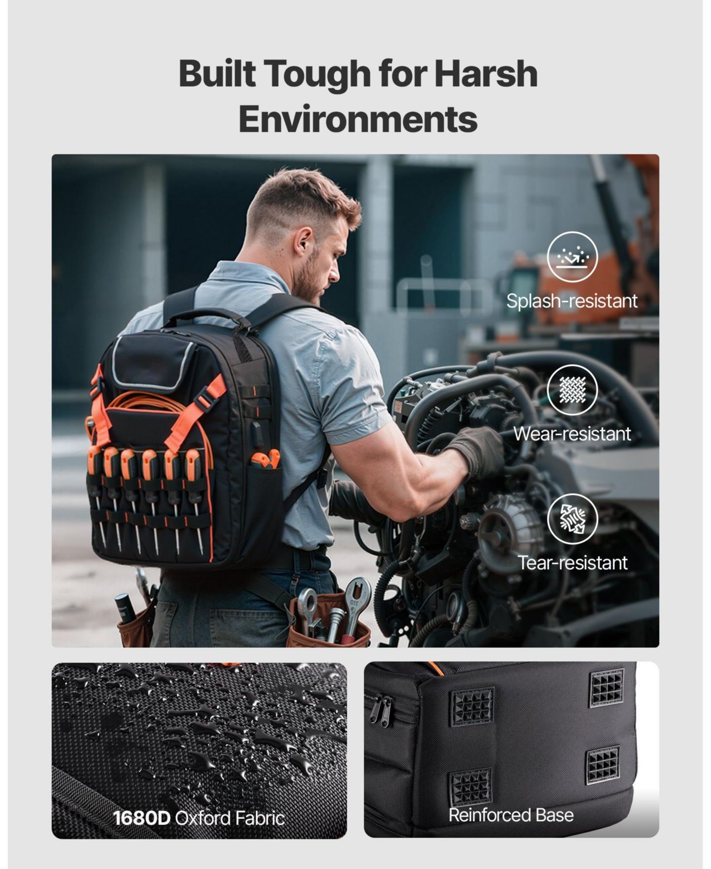 Рюкзак Mecale Tool, 45 Pockets, Heavy-Duty Tool Organizer with Laptop Compartment & Reinforced Fabric Base, Electrician Jobsite Bag, цвет: Чёрный — фото 7
