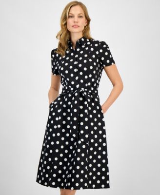 Women's Dot Print Collared Shirtdress, Regular & Petite