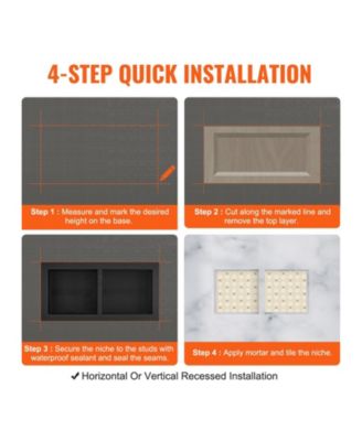 Shower Niche, Ready for Tile, 16" x 32", Double Shelf, Recessed Wall Insert, Sealed Waterproof, Square Corners, Black