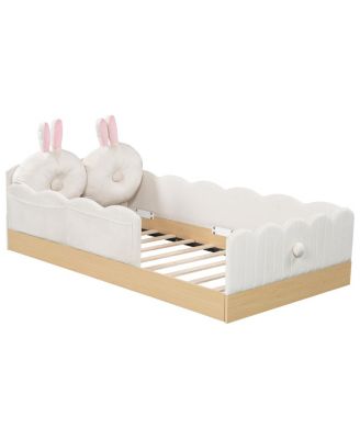 Twin Size Upholstered Platform Bed with Pillows and Storage Bags