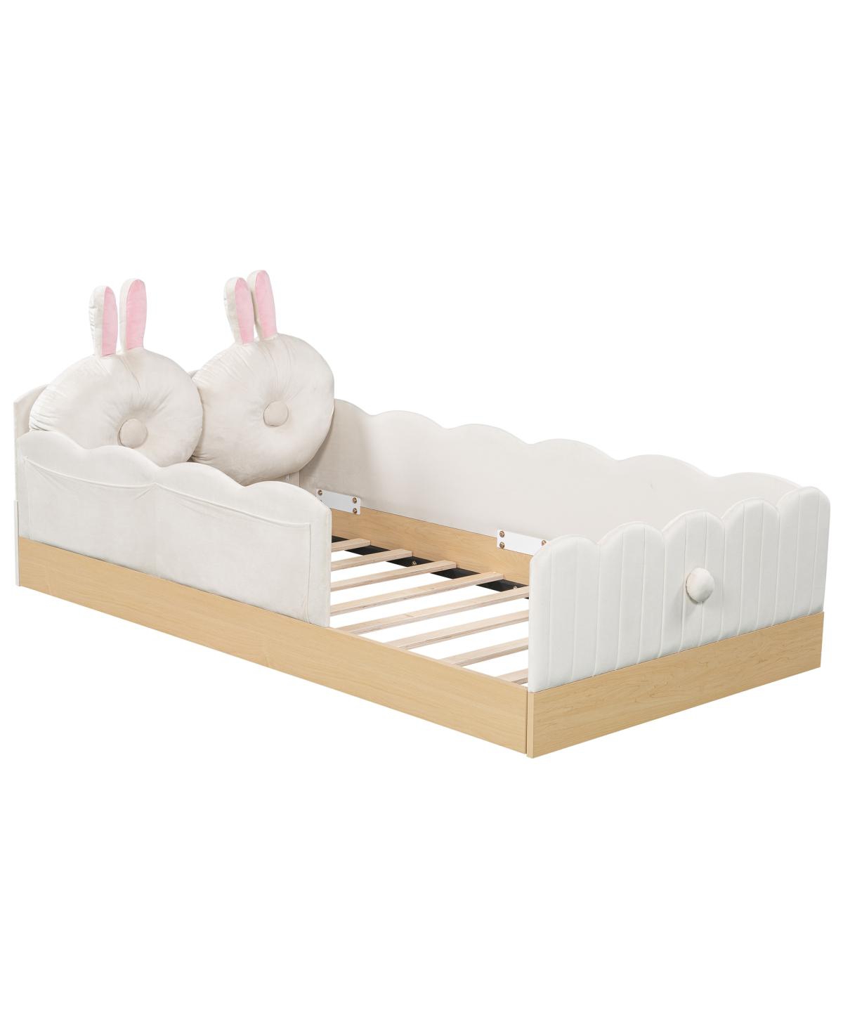 Streamdale Furniture Twin Size Upholstered Platform Bed with Pillows and Storage Bags