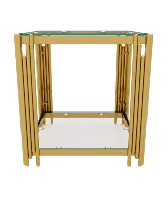 Modern Black Mirror End Table with Gold Finish & Lower Shelf, 19.9