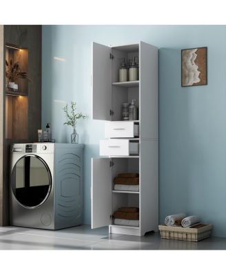 White 70.87" H Tall Bathroom Storage Cabinet with 2 Doors & 2 Drawers