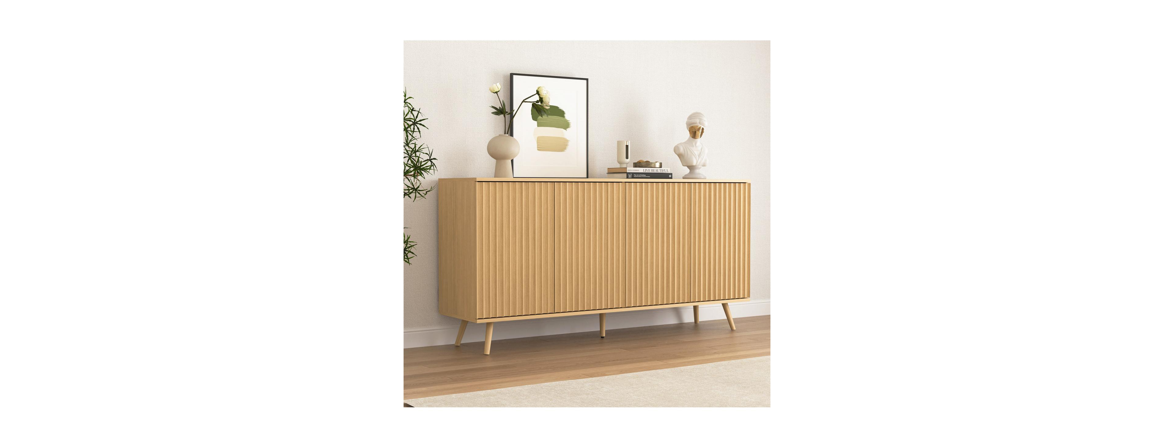 Streamdale Furniture Sideboard Buffet Cabinet with Storage, 4 Doors, Wood Credenza Console Coffee Bar Cabinets