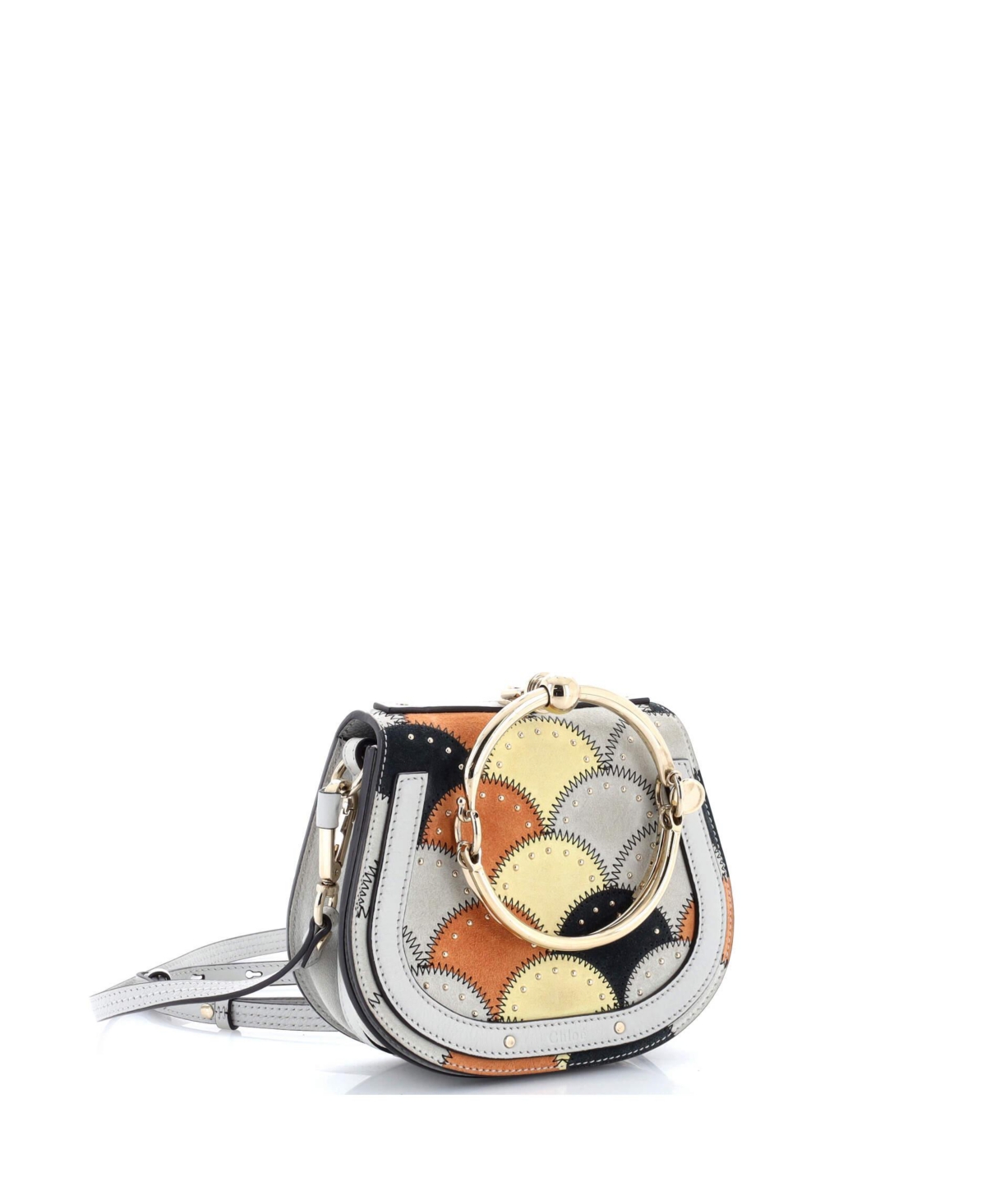 Pre-Owned Chloe Small Nile Patchwork Crossbody Bag Studded Leather with Suede