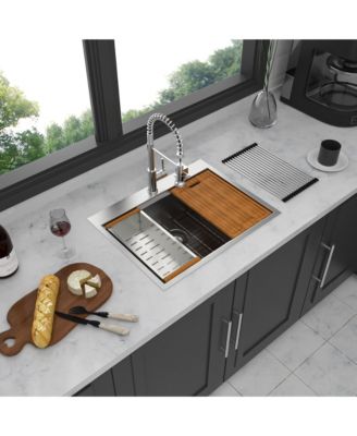 28x22x10inch Drop In Kitchen Sink Stainless Steel Workstation Single Bowl 16 Gauge Topmount