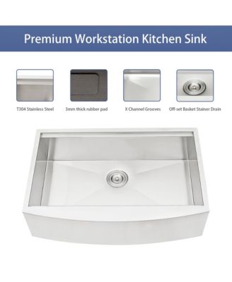 33x21x9inch Farmhouse Kitchen Sink Workstation Stainless Steel 16 Gauge Apron Front