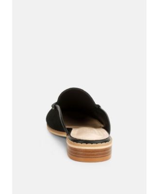 EDMANDA Womens Tassle Detail Leather Mules