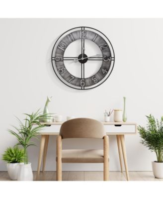 Distressed Industrial Gray Oversized Round Metal Wall Clock - Beautifully decorate any wall space in the household
