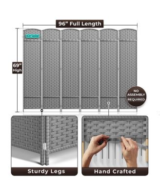 6 Panel Room Divider Panel - Extra Wide Double Hinged Panels - Folding Privacy Screens
