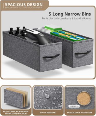 Narrow Dresser with 5 Drawers - Steel Frame, Wood Top & Easy Pull Fabric Bins