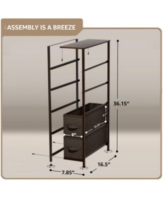Narrow Dresser with 5 Drawers - Steel Frame, Wood Top & Easy Pull Fabric Bins