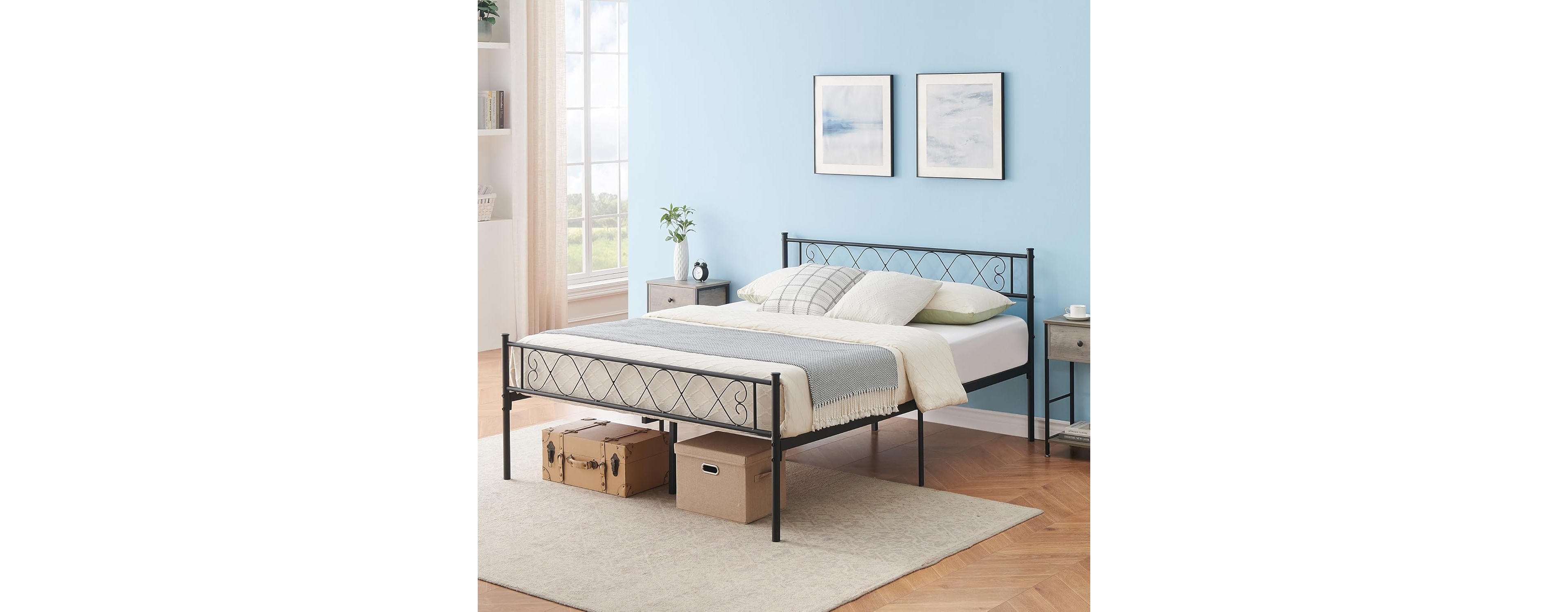 gaomon Bed Frame with Headboard and Footboard for Girls Boys, Metal Platform Iron-Art Sweet Heart, Under Storage