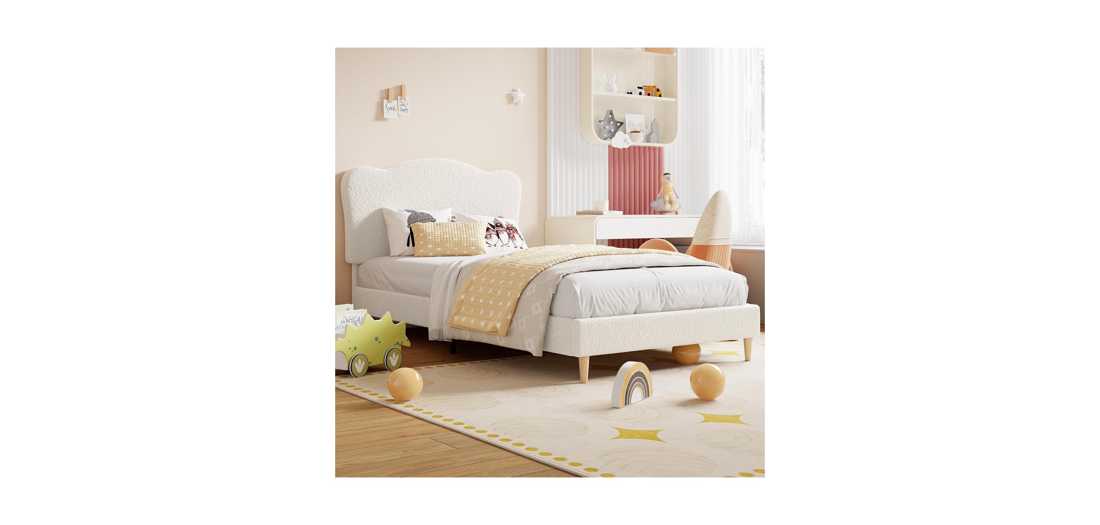 Gaomon Bed Frame with Scallop Headboard, Cute Velvet Bed, Sturdy Platform No Box Spring Needed - Full