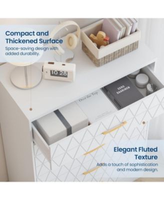 5-Drawer Tall Dresser for Bedroom, Wooden Chest of Drawers with Gold Handles for Closet Storage, White