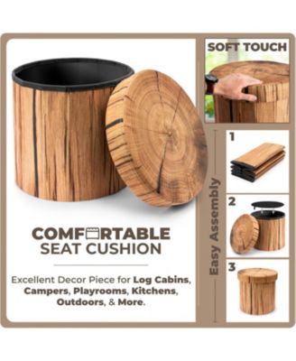 15 Inch Faux Tree Stumps Log Foldable Storage Ottoman - Perfect Footstool, Toy Box Storage, Chest Hassock and more