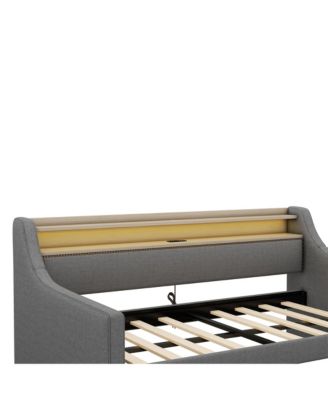 Daybed with Storage Drawers, Upholstered Daybed with Charging Station and LED Lights