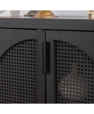 Black Rattan Accent Cabinet with Doors & Adjustable Shelf