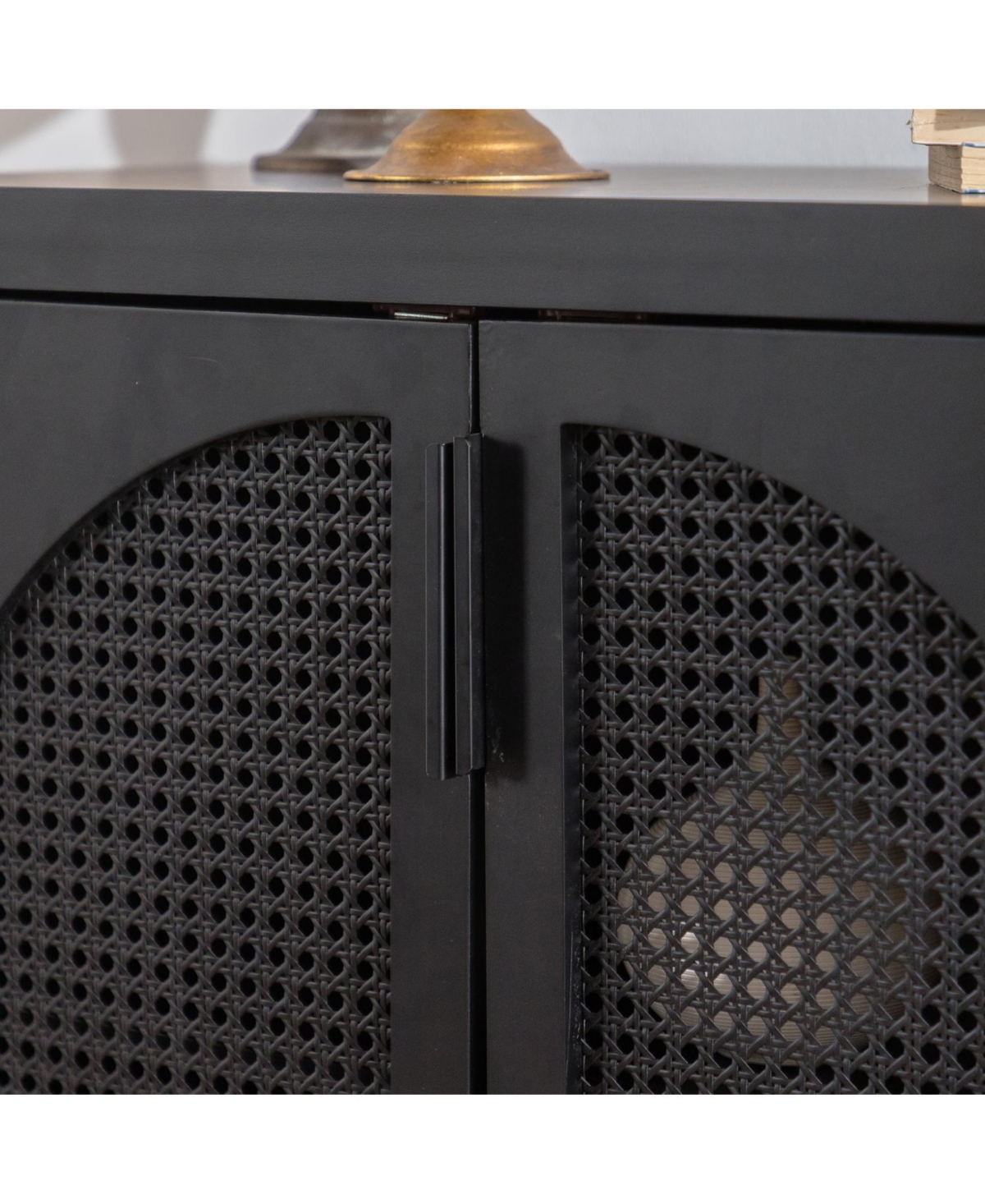 Streamdale Furniture Black Rattan Accent Cabinet with Doors & Adjustable Shelf