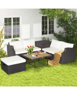 7pcs Patio Outdoor PE Wicker Cushioned Furniture Conversation Set Sectional Sofa