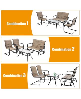 4 PCS Outdoor Patio Furniture Set Padded Chairs Glider Loveseat Coffee Table