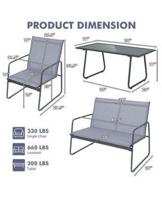 4-Piece Metal Patio Furniture Chat Set Outdoor Conversation Table Garden