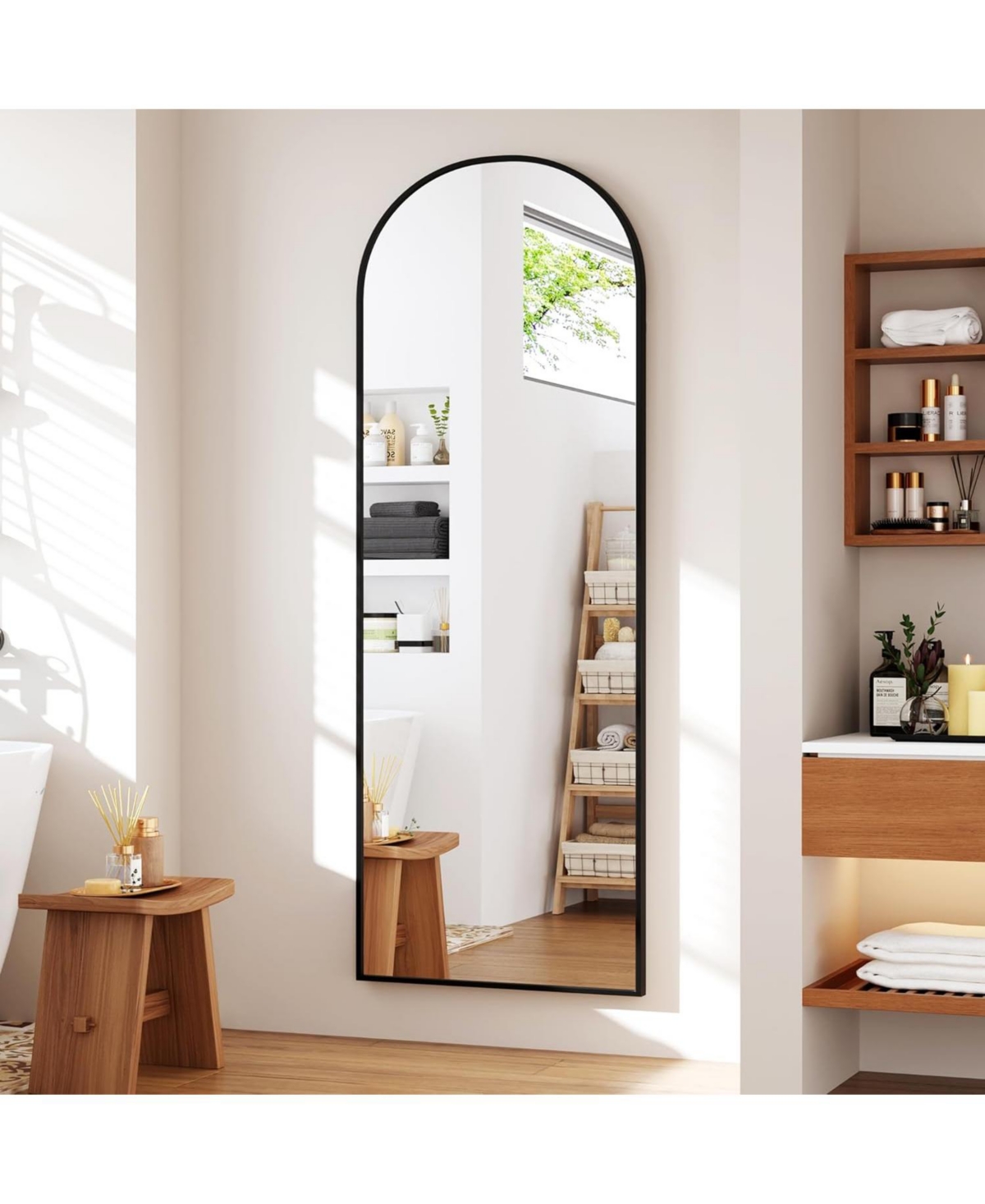 Homfan Arched Full Length Mirror, 65x22 Inches Full Floor Body Mirror, Freestanding Leaning Mirror with Stand