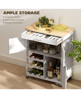 Bar Cart Rolling Kitchen Island on Wheels with Wine Rack