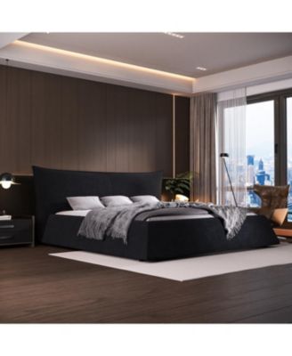 Upholstered Platform Bed with Velvet Headboard