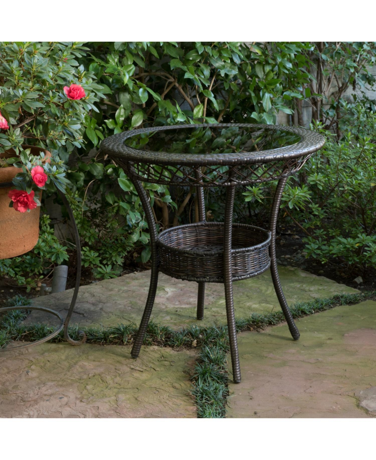 Streamdale Furniture Elegant Paea Multi Brown Pe 27" Glass Table A Classy Addition to Your Patio