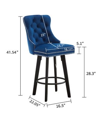 Streamdale Navy Blue Velvet Swivel Bar Stools with Ring Pull, Set of 2