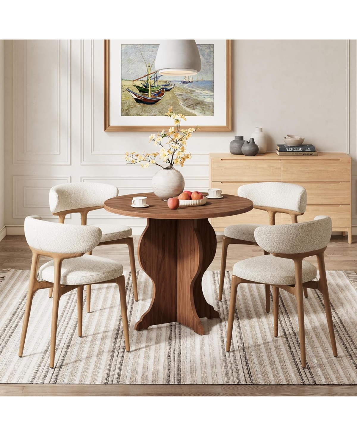 Tribesigns 31.5" Round Dining Table for 4, Modern Farmhouse Kitchen Table with Sturdy Base, Dark Brown Circle Table for Dining Room & Living Room