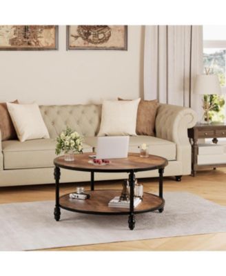 36" Round Coffee Tables with Storage, 2-Tier Round Coffee Table, Center Table Modern Wood Coffee Table, Easy Assembly