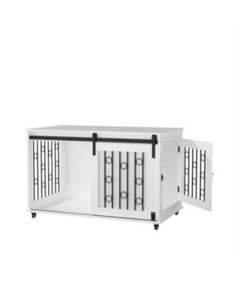  Dog Crate with Metal Bars and Lockable Wheels in White
