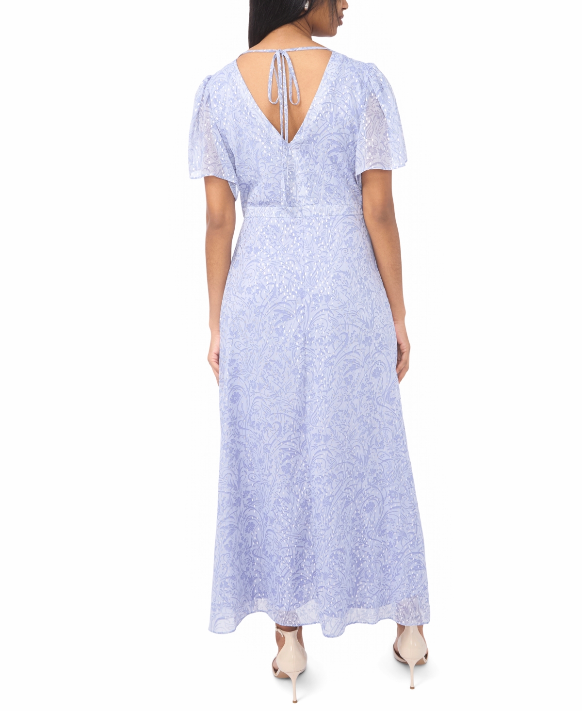 Msk Women's V-Neck Flutter-Sleeve Maxi Dress