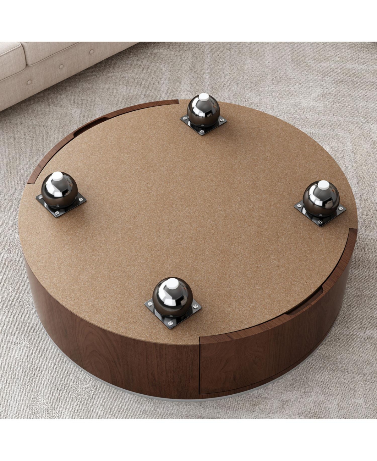 Streamdale Furniture Round Wood Coffee Table with Faux Marble Tabletop