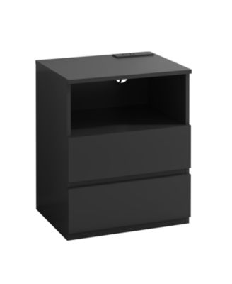 End Table with USB C Charging, 2 Drawers, Storage Cabinet - Black