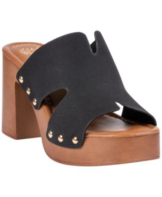 Women's Cocktail Cutout Wooden Block Heel Platform Sandals