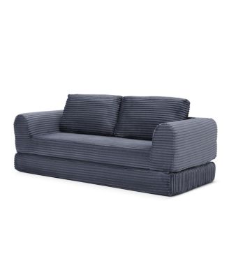 Streamdale 2-in-1 Folding Convertible Sofa Bed, Modern Corduroy Sleeper Couch with 2 Pillows, Gray