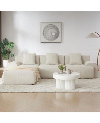 Streamdale Modern L-Shaped Corduroy Sectional Sofa with Movable Ottoman - No Assembly