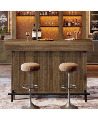 57.48-Inch Kitchen Cabinet & Bar Table, Industrial Counter Height Pub Table with 2-Tier Storage