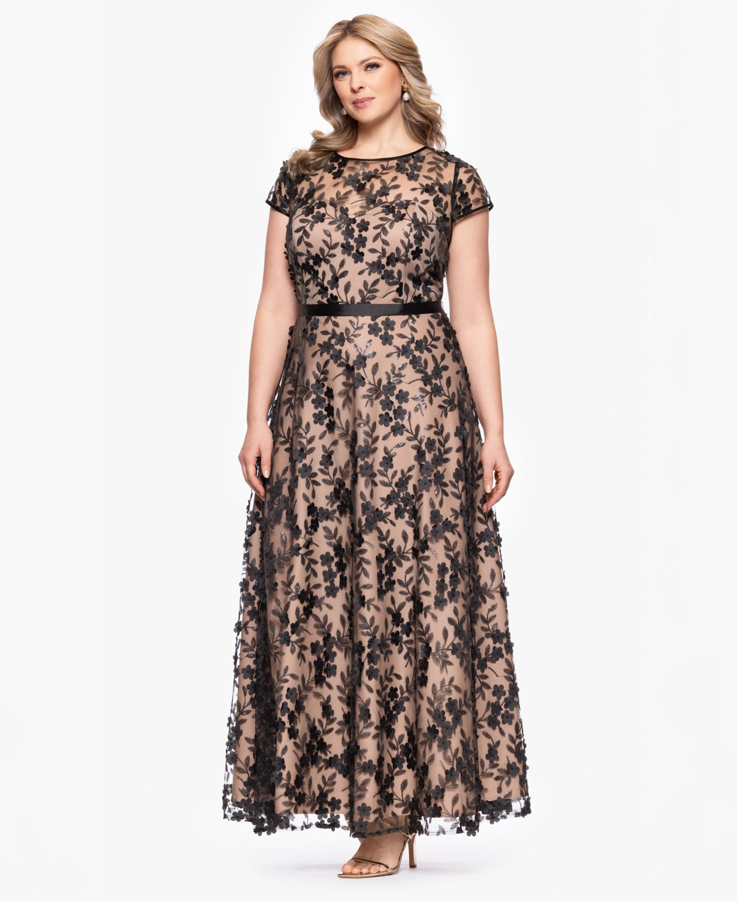 Plus Size Embellished 3D Flower Ball Gown