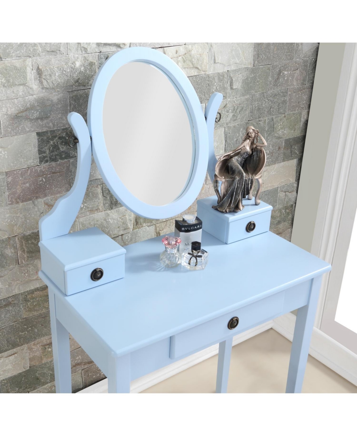 Streamdale Furniture Moniys Wood Moniya Makeup Vanity Table and Stool Set, Blue