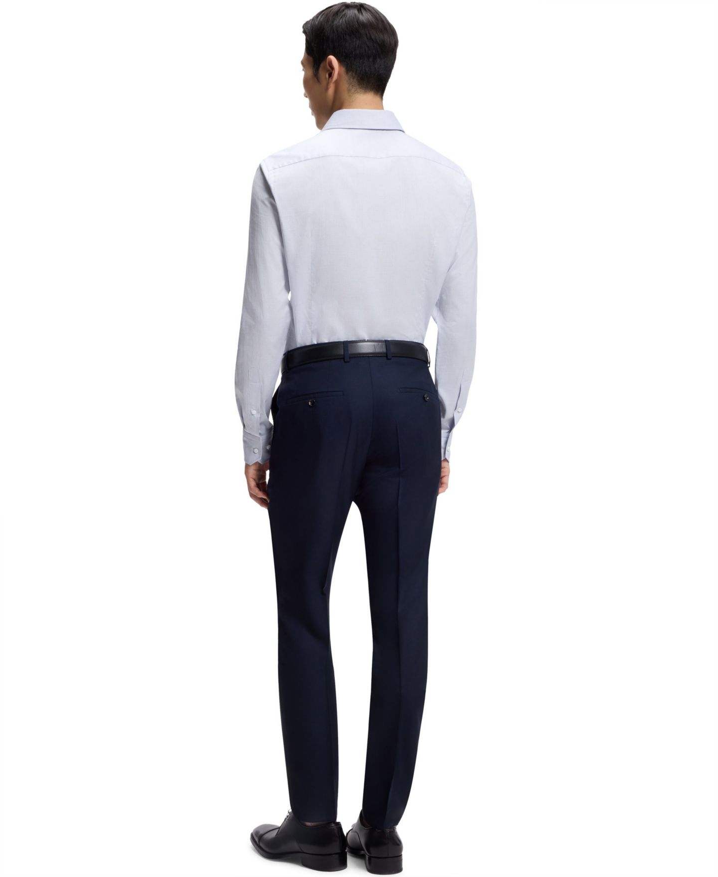 Мужская рубашка Hugo Boss Italian-Made Cotton Slim-Fit Dress Shirt, цвет: Тёмный синий — фото 3