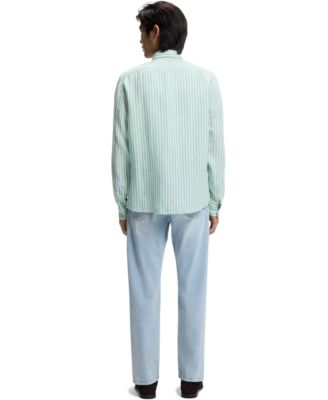 Men's Regular-Fit Striped Linen Dress Shirt