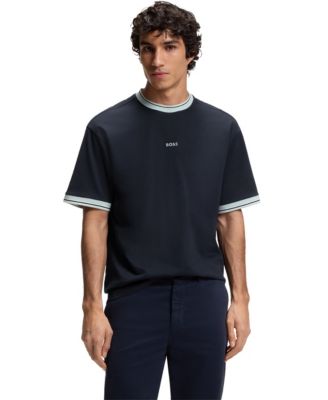 Men's Cotton Striped Trim Relaxed-Fit T-Shirt