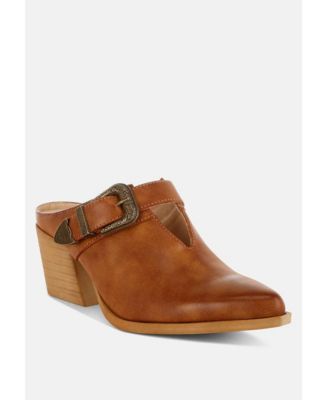 Womens Holler Carved Buckle Statement Mules